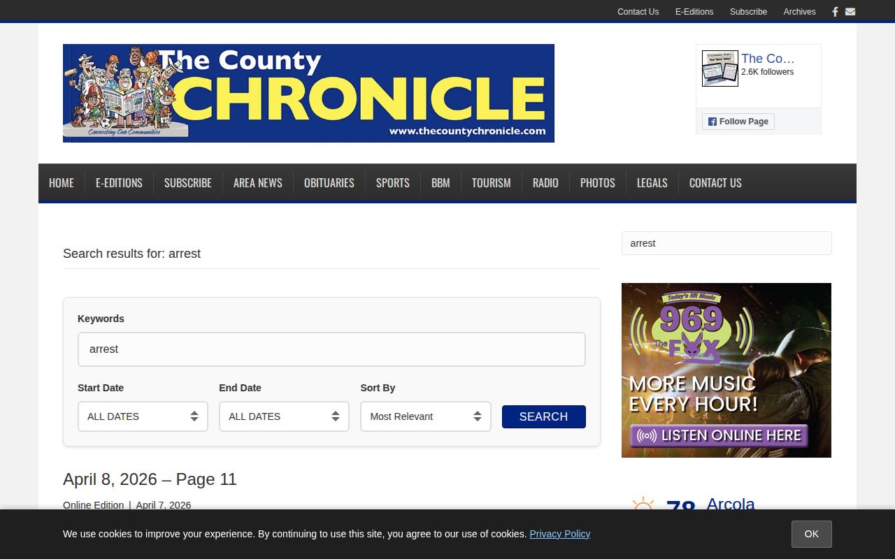 County Chronicle dated arrest stories relevant to Arcola recent arrests